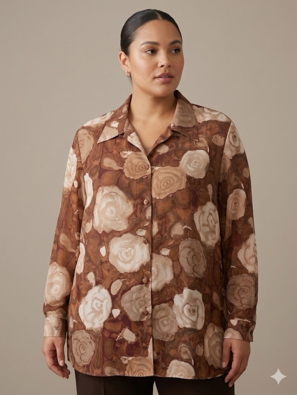 Vintage Brown Abstract Floral Blouse Size 22/24